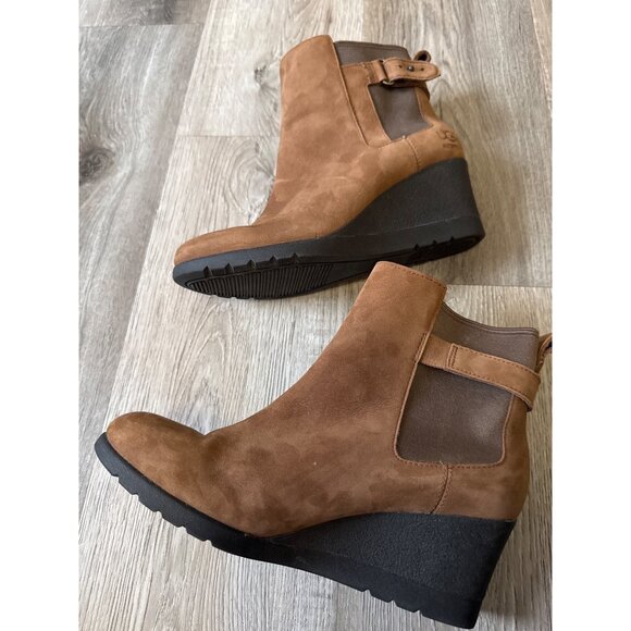 Ugg Waterproof Indra Wedge Pull On Ankle Boots Sz 7 Brown Boho - Picture 7 of 11